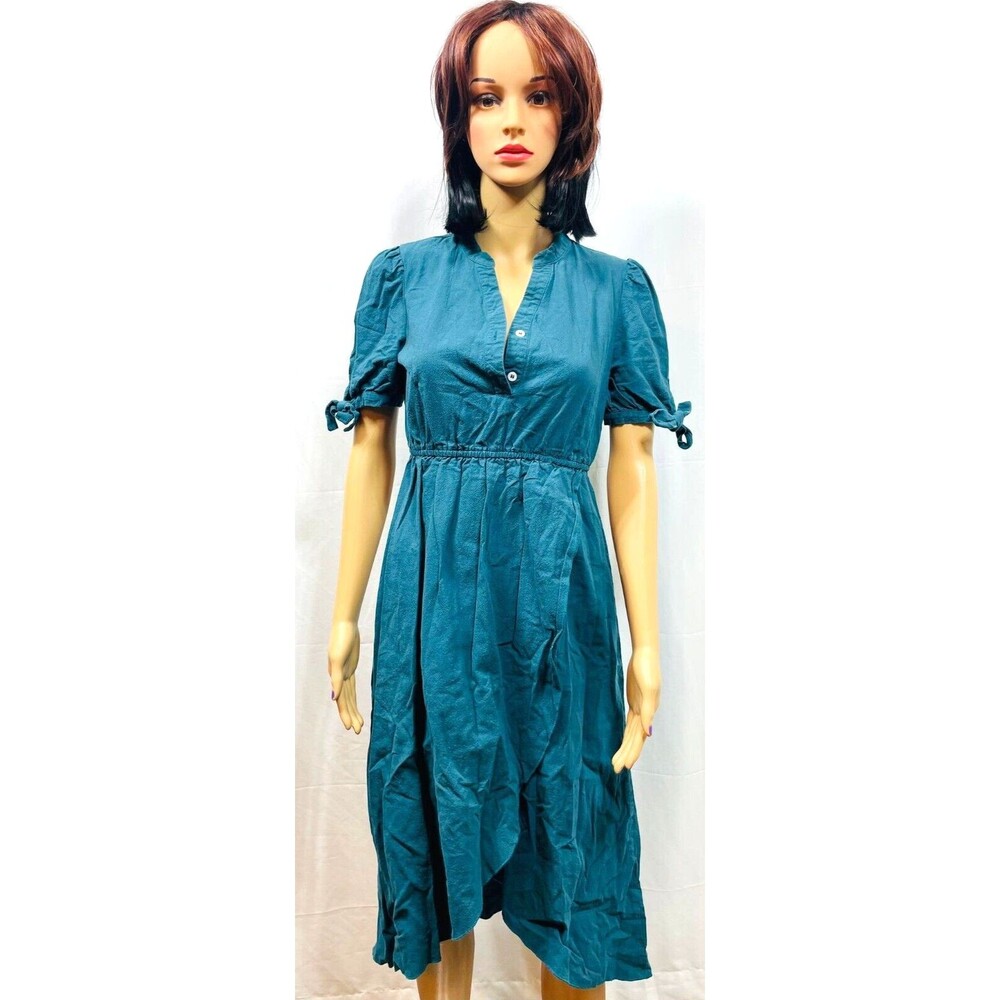 SHEIN Teal Blue 100% Cotton Dress S 4 Womens Casual Everyday Boho Summer Midi